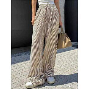 Full Size Striped Wide Leg Pants Plus Size